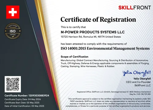 M POWER ISO 14001 2015 Company Certification 12093030883924
